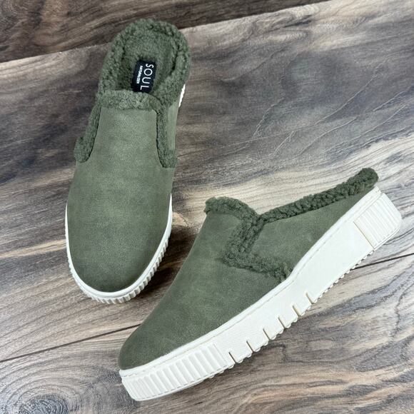 NIB SOUL Naturalizer 9W Truly Cozy Faux Fur Lined Comfort Sneaker Clog Olive - Picture 1 of 11